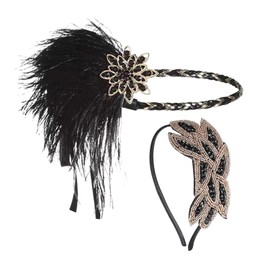 LSYYSL 1 Piece Of Feather Headband And 1 Piece Of Rice Bead Headband, Retro Headwear, Clothing Accessories, Suitable For Dances, Banquets And Parties