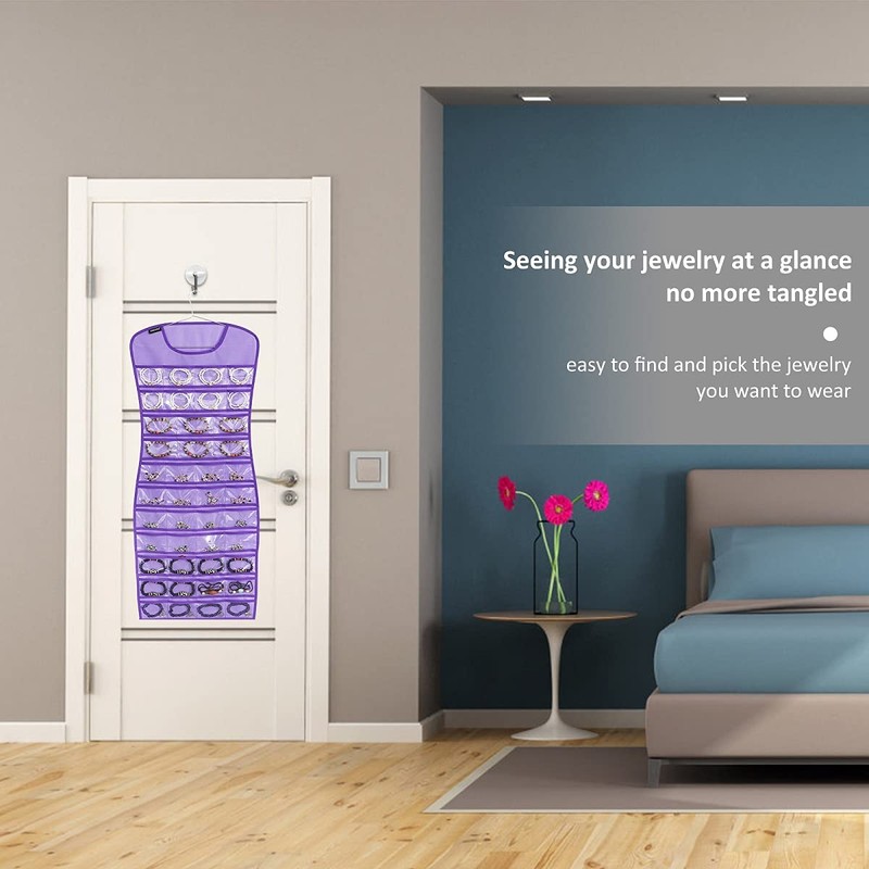 ANZORG Dual sided Jewelry Hanging Organizer Closet Necklace Holder for