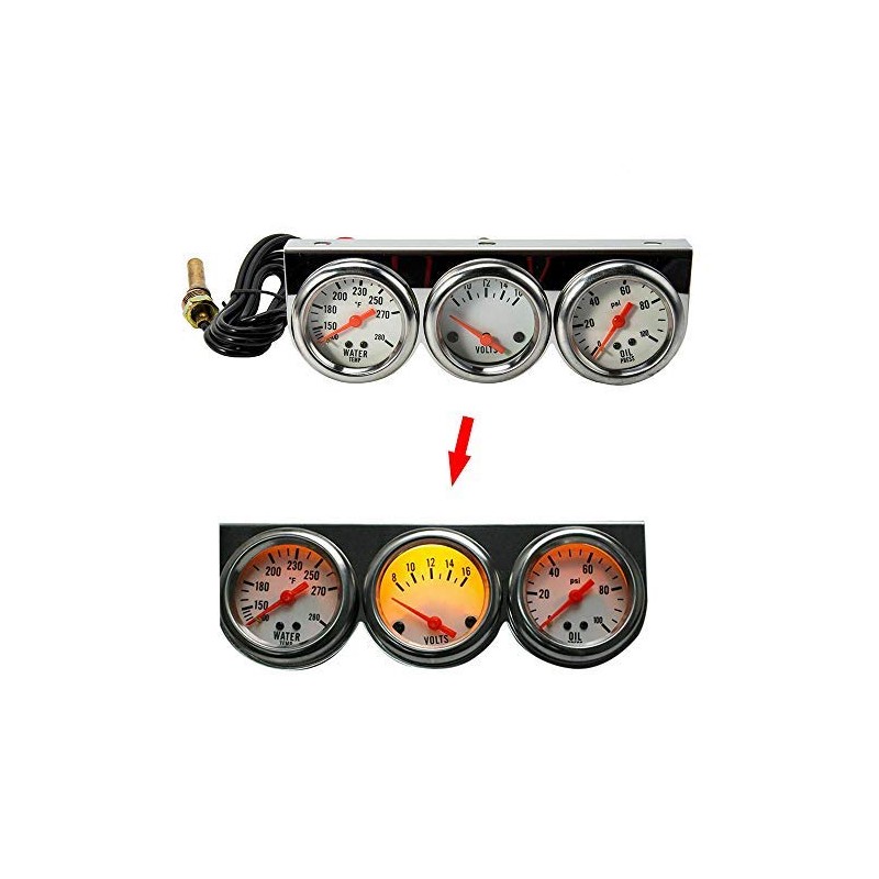 MASO 2'' Inch 52mm Oil Temp Oil Pressure Volts Triple