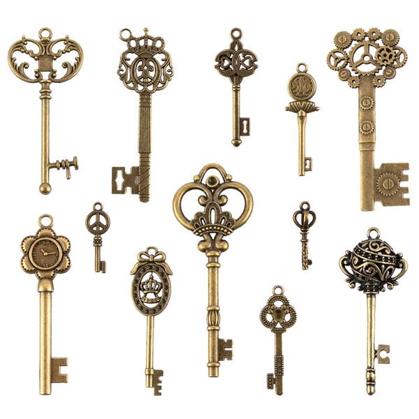 ZLKSKER 12pcs Vintage Skeleton Keys Set, Various Styles Filigree Steampunk