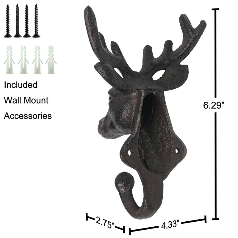 DreamsEden Cast Iron Deer Wall Hook, Heavy Duty Deer Head