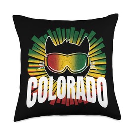 Reggae Cat Rad Colorado Reggae Cat w/ Jamaica Ski Goggles Throw Pillow