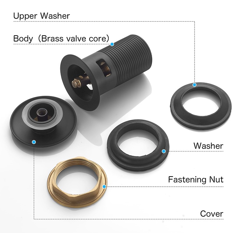 Sink Drain Fitting, Sink Plug with Overflow, Black, Drain Fitting