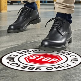 YIKIADA 5 Pack Stop Employees Only Sign 17 × 17 Inches Caution Warning Safety Sticker Self Adhesive Vinyl Waterproof Decal for Workplace Business Office