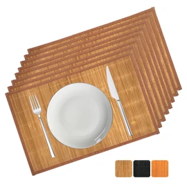 ANDSTAR Set of 8 Pcs Bamboo Placemats with Fabric Border Sushi Rolling Mat Japanese Style Natural Anti-Slip Bamboo Placemats Washable Heat-Resistant Table Mats for Dining Room and Kitchen（Coffee）