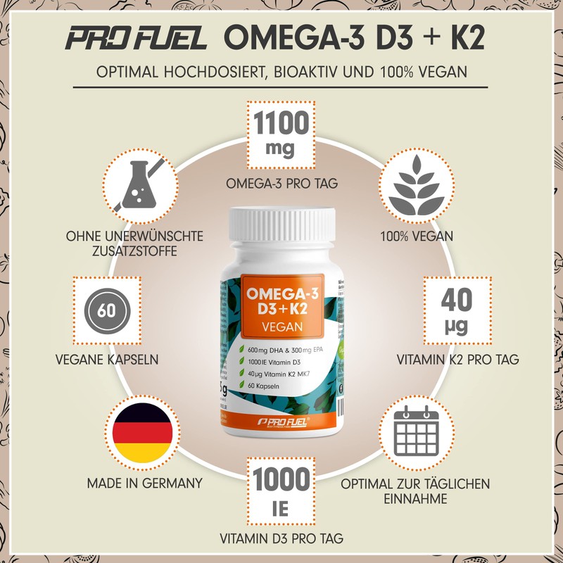 Omega-3 Vegan + D3 & K2 (60x), 1100mg Algae Oil