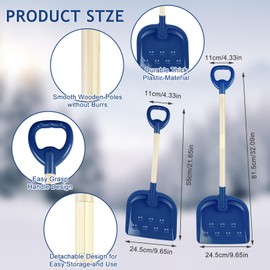 1Pcs Kids Snow Shovel Detachable Toddler Snow Shovel Small Wooden Snow Shovel with Plastic Scoop & D-Grip Handle 22"-32" Child Snow Shovel Blue Winter Snow Gift for Outdoor Yard Driveway Snow Removal
