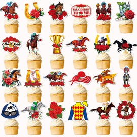 48Pcs Kentucky Derby Cupcake Toppers Horse Racing Cupcake Toppers Kentucky Derby Decorations for Kentucky Derby Party Decorations Horse Racing Decorations Kentucky Derby Party Supplies