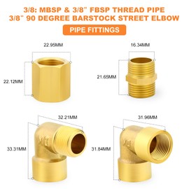 GASHER 20PCS 3/8 Inch BSP Brass Pipe Fittings, Hex Nipple, Hex Coupling, 90 Degree Barstock Street Elbow Air Hose Fittings