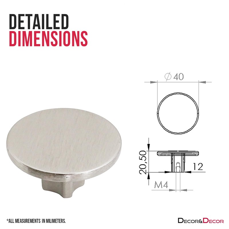 Decoranddecor Vesta - 40mm Round Kitchen Cabinet Furniture Knob Zinc
