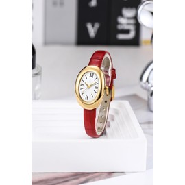 MASTOP Bracelet Watch for Women - Elegant 24mm Oval Dial Bangle Watch - Gold Jewelry Style Quartz Wristwatch - Gift for Her, Red, Elegant Vintage