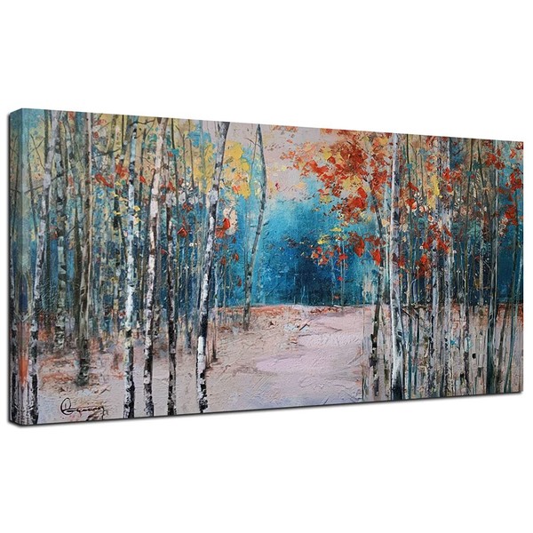 Ardemy White Birch Tree Canvas Wall Art Blue Forest Painting Landscape Picture, Nature Artwork Modern Large Size Framed for Living Room Bedroom Bathroom Dinning Room Home Office Wall Decor, 48"x24"