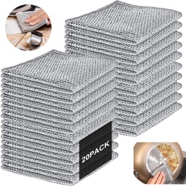 SOZOMO 20 PCS Trapos de Limpieza de Alambre Multiusos,Lavar Platos en Húmedo y Seco Paño,Trapos de Alambre Multiusos,Trapo de Doble Capa,Almohadillas de Fregar Metálicas Reutilizables