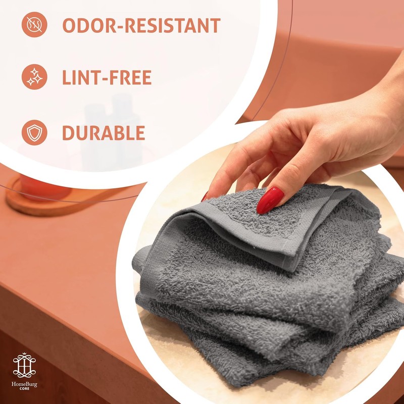 HomeBurg CORE 10-Piece Cotton Washcloths for Bathroom and Kitchen