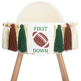 Football 1st Birthday High Chair Banner, First Year Down Birthday Decorations Party Supplies, Football Theme One First Birthday Decor, Highchair Yarn Tassel Banner