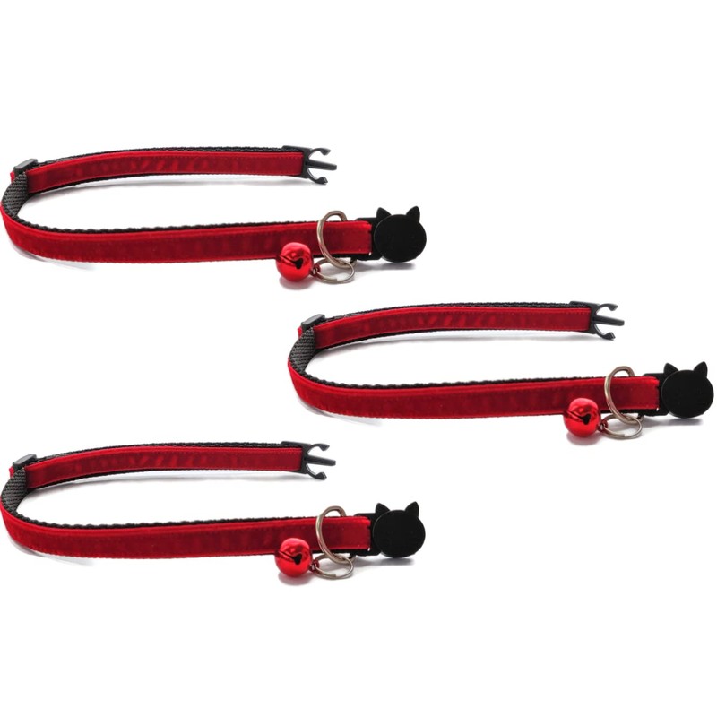 Velvet Cat Collars with Bell. Safe Breakaway Quick Release Buckle.