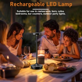2 Pack LED Cordless Table Lamp Rechargeable，Outdoor Battery Operated Desk Lamp Touch 3 Color Dimming Portable Waterproof Night Light for Patio/Restaurant/Dining/Home (Black)