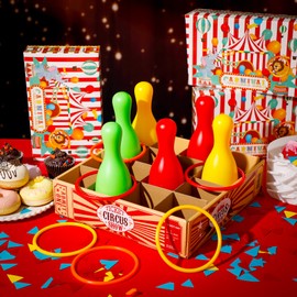 Wettarn Carnival Bottle Toss Game Ring Toss Bottle Carnival Games, Include a Circus Ticket Box 6 Plastic Bottles and 6 Throw Rings for Carnival Party Backyard Beach Summer Outdoor Activities