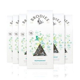Brodies - Peppermint in Biodegradable Pyramid Bags - 100% Natural Eco-Friendly and Sustainably Sourced - 6 Boxes Of 15 Pyramid Bags - Total Of 90 Plastic Free Pyramid Teabags