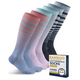 Pembrook Bamboo Viscose Light Compression Socks - 3 Pairs | 8-15 mmHg Light Compression Socks for Women and Men | Knee High Support Socks | Pastel Colors Str3