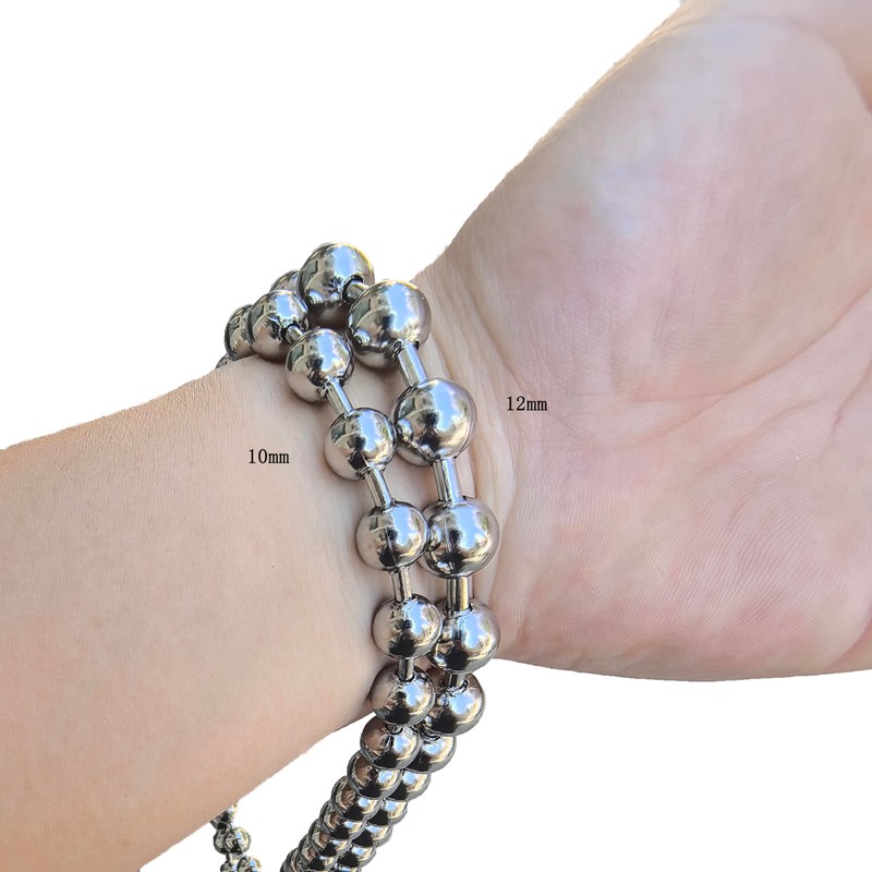 Glory Qin 10mm Stainless Steel Ball Chain Necklace, Extra Large