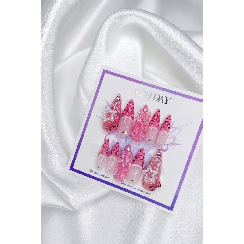 Pink Leopard Street Handmade Nail Tips - Long Ballerina /