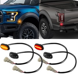 POPMOTORZ Led Fender Side Marker Lights Assembly, 2 Pcs Amber Front Fender Flare Lights & 2 Pcs Red Rear Full Dually Trunk Bed Fender Lamps Kit for Ford F150 Raptor 2016-2020 Trucks/Pickup