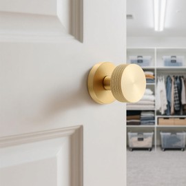 FLIRABBIT Knurled Brass Dummy Door Knobs – 2 Pack Industrial Style Decorative Handle, Solid Brass Build, Brushed Finish – Non-Turning Knob for Closet & French Doors (Brushed Brass, Double Dummy)