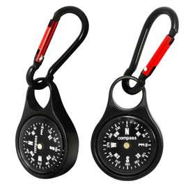 kodivenj 2pcs Carabiner Compass, Navigation Compass, Portable Hook Mini Compass Keychain, Used For Outdoor Camping, Hiking, Navigation (Black)