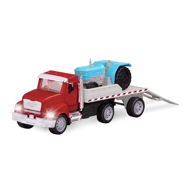 Driven by Battat – Micro Flatbed Truck – Toy Truck with Trailer & Miniature Toy Tractor For Kids Aged 3+ (2Pc)