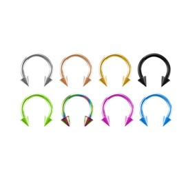 FACOKO 8PCS G23 Titanium Horseshoe Septum Rings, 16G Nose Rings, Ball/Spikes Horseshoe Circular Barbell Septum Jewelry Set for Women Men 6mm-12mm Gold/Silver/Black/Rose Gold/Rainbow/Pink/Blue/Green,