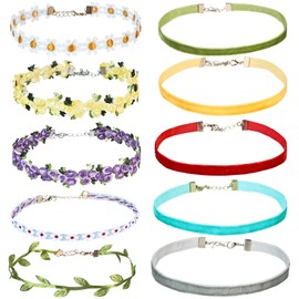 Fidqiog 10 Pcs Choker Necklace for Women, Stylish Flower Lace Daisy Choker Necklace Travel Decoration, Unique for Women, Anniversary and Holiday Gifts