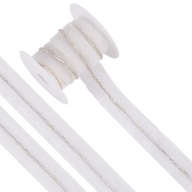 MAYJOYDIY 4.5m White Rhinestone Ribbon Lace Trim 30mm Beaded Crystal Lace Decorative Strip Bridal Mesh Ribbon Trimming for Sewing Wedding Dress Costume Home Decoration