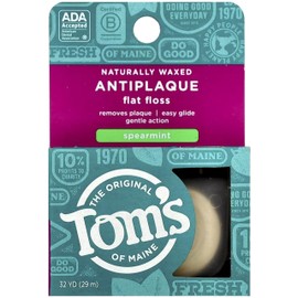 Tom's of Maine Natural Waxed Antiplaque Flat Floss, Spearmint, 32-Yards, Pack of 2