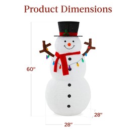 Best Choice Products 5ft Lighted Pop-Up Snowman, Large White Outdoor Christmas Holiday Decoration w/ 200 LED Lights, Hat, Scarf, Multicolored Lights