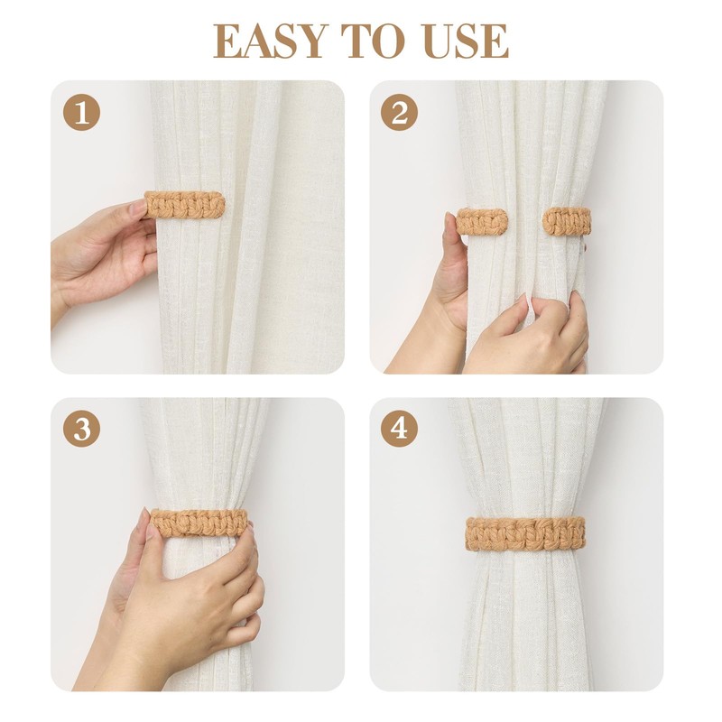 Pretty Jolly 2 Pack Natural Cotton Rope Curtain Tiebacks Farmhouse