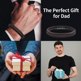 CheersLife Father Day Gift from Daughter Son,Men's Bracelet Daddy Gifts - Leather Bracelet Best Dad Ever Quote Engraved Jewellery for Dad Father from Daughter Son, Gift for Birthday Christmas