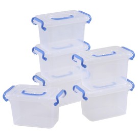 Ionoloy 2 Litres Clear Lidded Storage Boxes, Small Plastic Organiser Boxes, 6 Pack