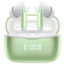 Wireless Earbuds, Bluetooth 5.3 Headphones Stereo Deep Bass with LED Display, 56H Playtime with Noise Cancelling Mic, IPX7 Waterproof in Ear Earbuds, for laptops/tablets/mobile phones/sports, Green