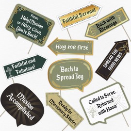 Missionary Welcome Home Photo Booth Kit - Religious Photo Booth Signs - Selfie Props with Sticks - 10pcs