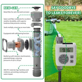 Zuomeng Sprinkler Timer, Programmable Irrigation Water Timer for Garden Hose, Solar/Battery Dual Power & Professional Leak-Proof Design, Rain Delay/Auto/Manual Watering System, Gray
