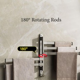 Sveudvdis Swivel Towel Rack, Thicken 5-Arm Towel Bar, Space Saving Wall Mounted Towel Holder with Hook, Rustproof Swing Out Towel Hanger for Bathroom, Kitchen