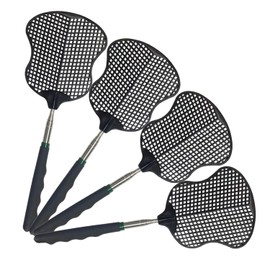 MYSTICHOME Fly Swatter 4 Pack, Durable Heavy Duty Plastic Fly Swatters, Stainless Steel Telescopic FlySwatter for Indoors/Outdoor/Kitchen/Garden (4 Pack Black)