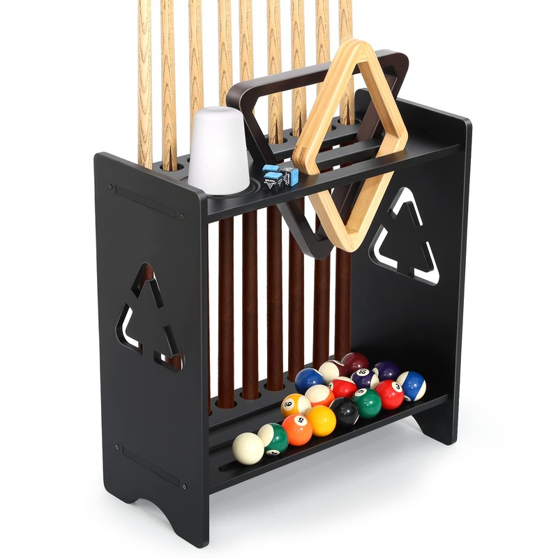 Pool Stick Holder Floor Stand- Billiards Pool Cue Rack Oak
