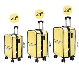 WRINGKIT 3 Pieces Clear Luggage Cover, PVC Suitcase Cover, Waterproof Dustproof Suitcase Covers Protector with Black Border for 20" 24" 28" Wheeled Luggage