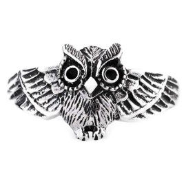 WINDALF Delicate women's ring NOCTIA 10 mm vintage owl shoe Bohemia silver ring owl 925 sterling silver, Fabric, No Gemstone