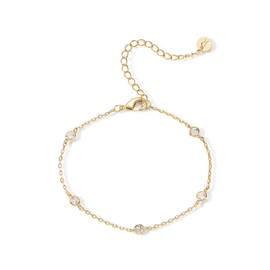 PAVOI PAVOI 14K Gold Plated Station Bracelet - Simulated Diamond BTY Bracelet - Womens CZ Chain - Yellow Gold