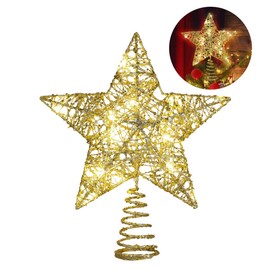 YARNOW Christmas Star Tree Crown Illuminated Glitter Poinsettia Tree Crown Led Gold Star Tree Crown for Christmas Holiday Party Tree Decoration Pack of 1
