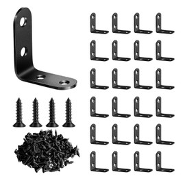 24 Pcs L Bracket Corner Brace MONKIPAER Metal Corner Bracket 90 Degree Angle Stainless Steel Bracket with 100 Pcs Screws for securing Wooden Frames Tables Chairs Bed Furniture and Other DIY ( Black )