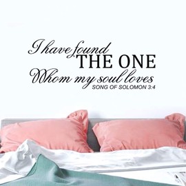 AnFigure Wall Decals for Women, Love Wall Decals, Wedding Family Couple Marriage Romantic Bedroom Quotes Art Home Decor Vinyl Sticker I Have Found The One Whom My Soul Loves, Song of Solomon 32x12.5